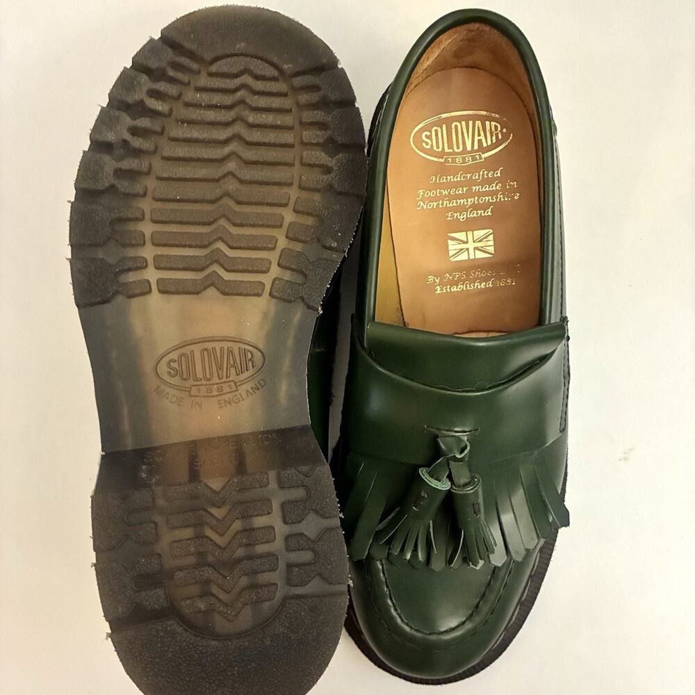 Solovair Green Hi-Shine Tassel Loafers Made in England US 6.5 UK 4 MIE New $200 - Picture 5 of 13